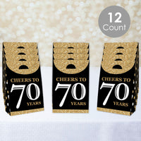 Adult 70th Birthday - Gold - Birthday Gift Favor Bags - Party Goodie Boxes - Set of 12