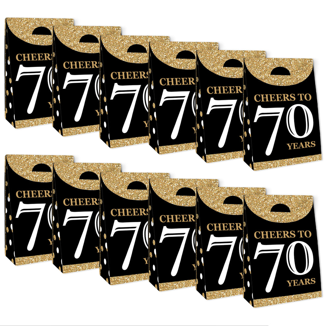 Adult 70th Birthday - Gold - Birthday Gift Favor Bags - Party Goodie Boxes - Set of 12