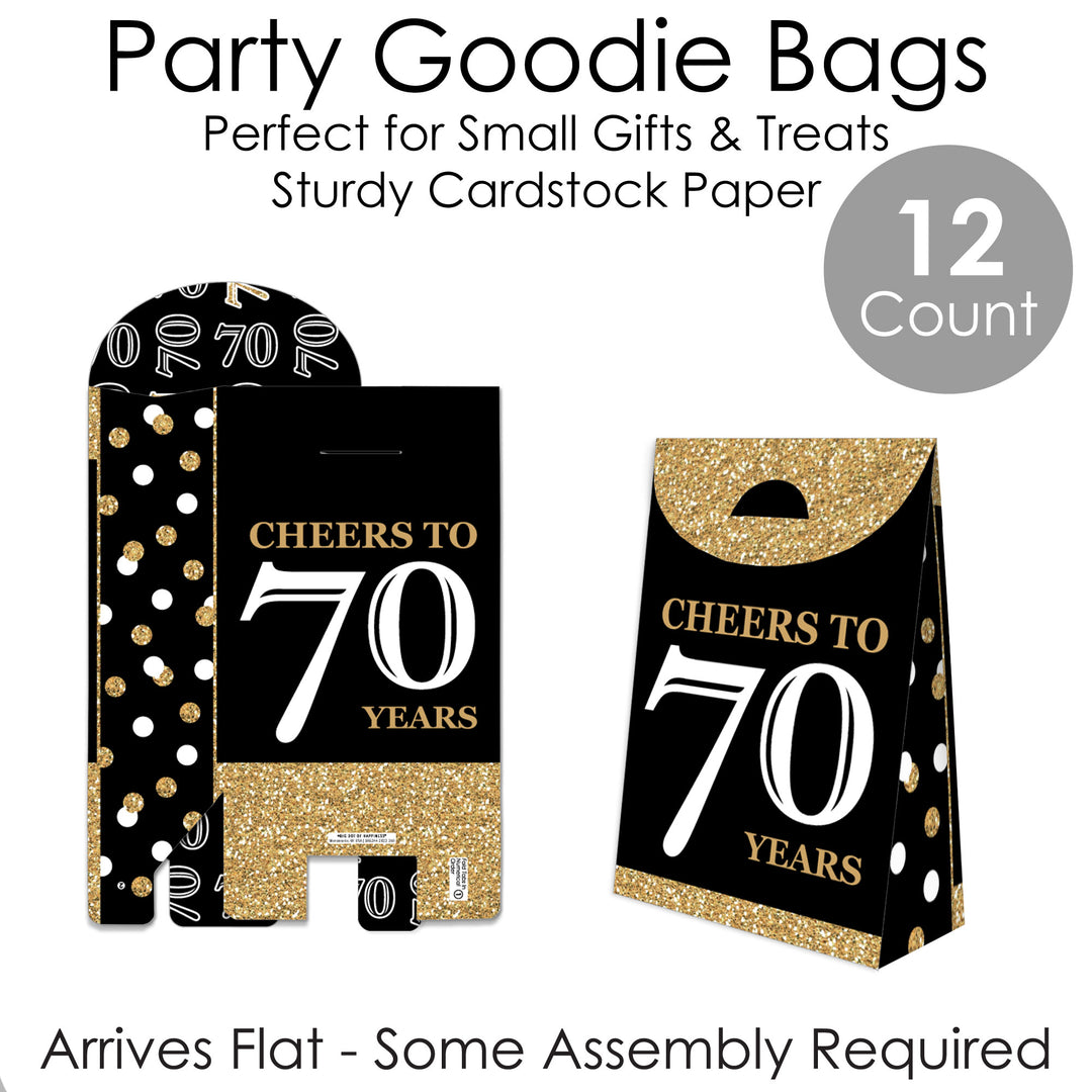 Adult 70th Birthday - Gold - Birthday Gift Favor Bags - Party Goodie Boxes - Set of 12