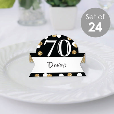 Adult 70th Birthday - Gold - Birthday Party Tent Buffet Card - Table Setting Name Place Cards - Set of 24