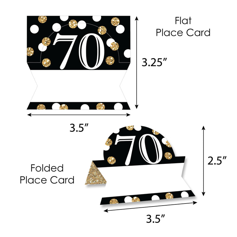 Adult 70th Birthday - Gold - Birthday Party Tent Buffet Card - Table Setting Name Place Cards - Set of 24