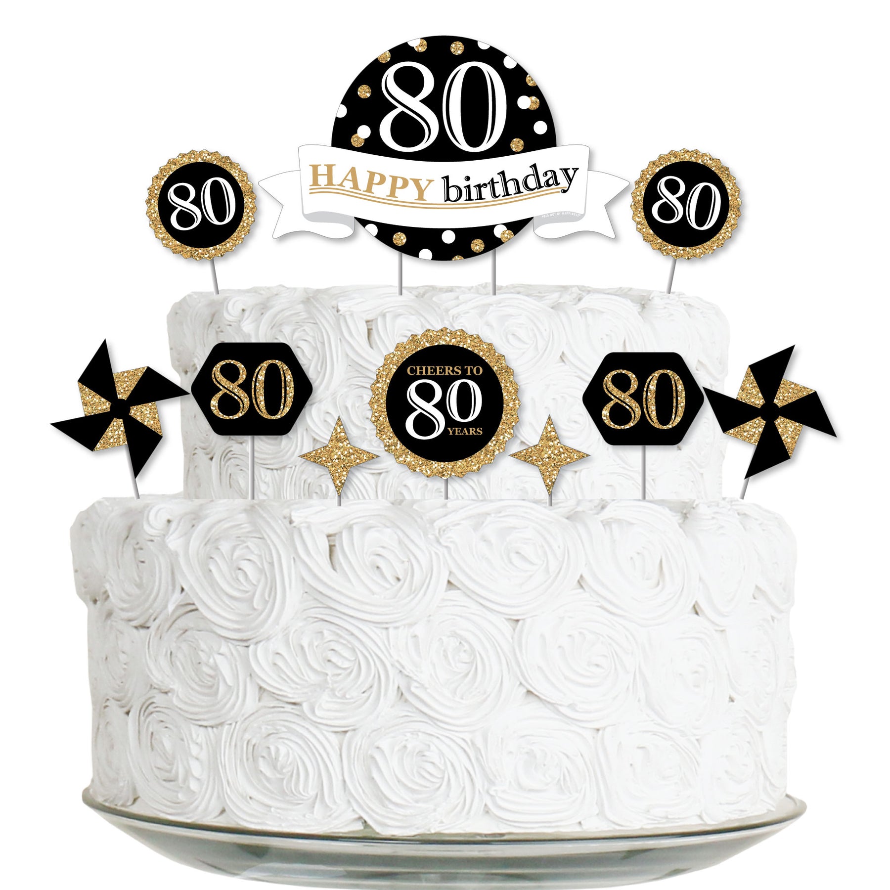 Adult 80th Birthday - Gold - Birthday Party Cake Decorating Kit - Cake  Topper Set - 11 Pieces