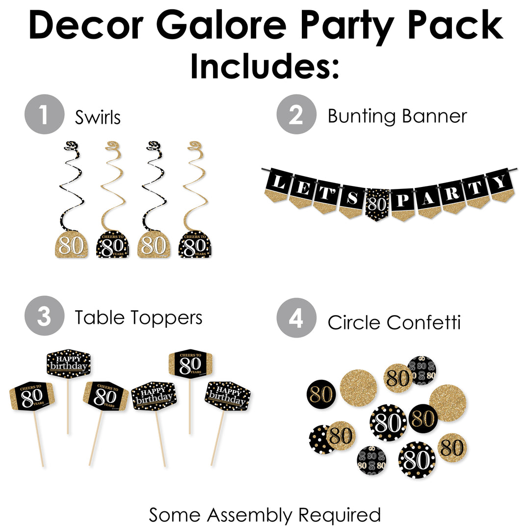 Adult 80th Birthday - Gold - Birthday Party Supplies Decoration Kit - Decor Galore Party Pack - 51 Pieces