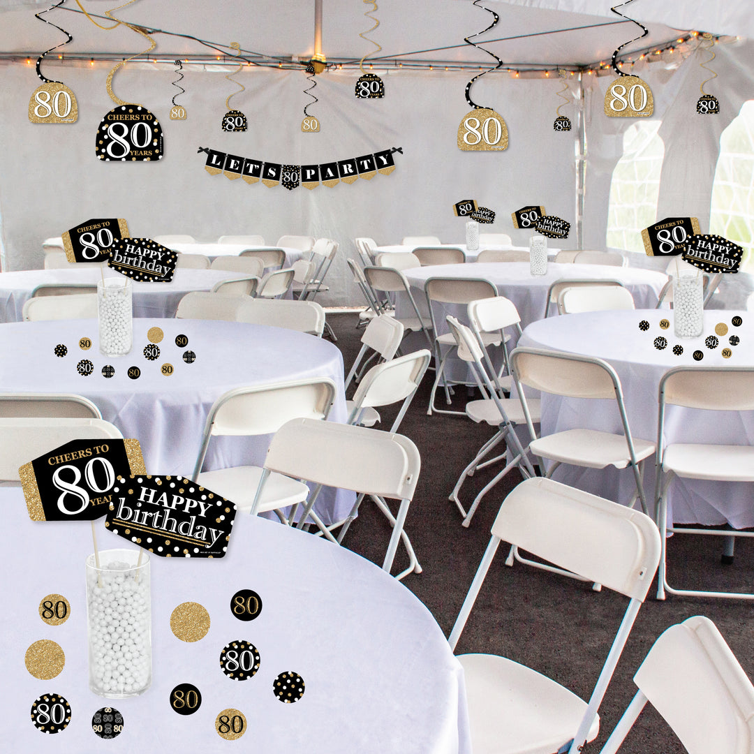 Adult 80th Birthday - Gold - Birthday Party Supplies Decoration Kit - Decor Galore Party Pack - 51 Pieces
