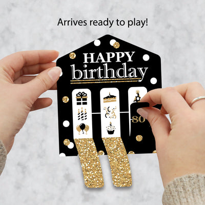 Adult 80th Birthday - Gold - Birthday Party Game Pickle Cards - Pull Tabs 3-in-a-Row - Set of 12