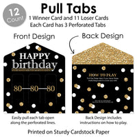 Adult 80th Birthday - Gold - Birthday Party Game Pickle Cards - Pull Tabs 3-in-a-Row - Set of 12