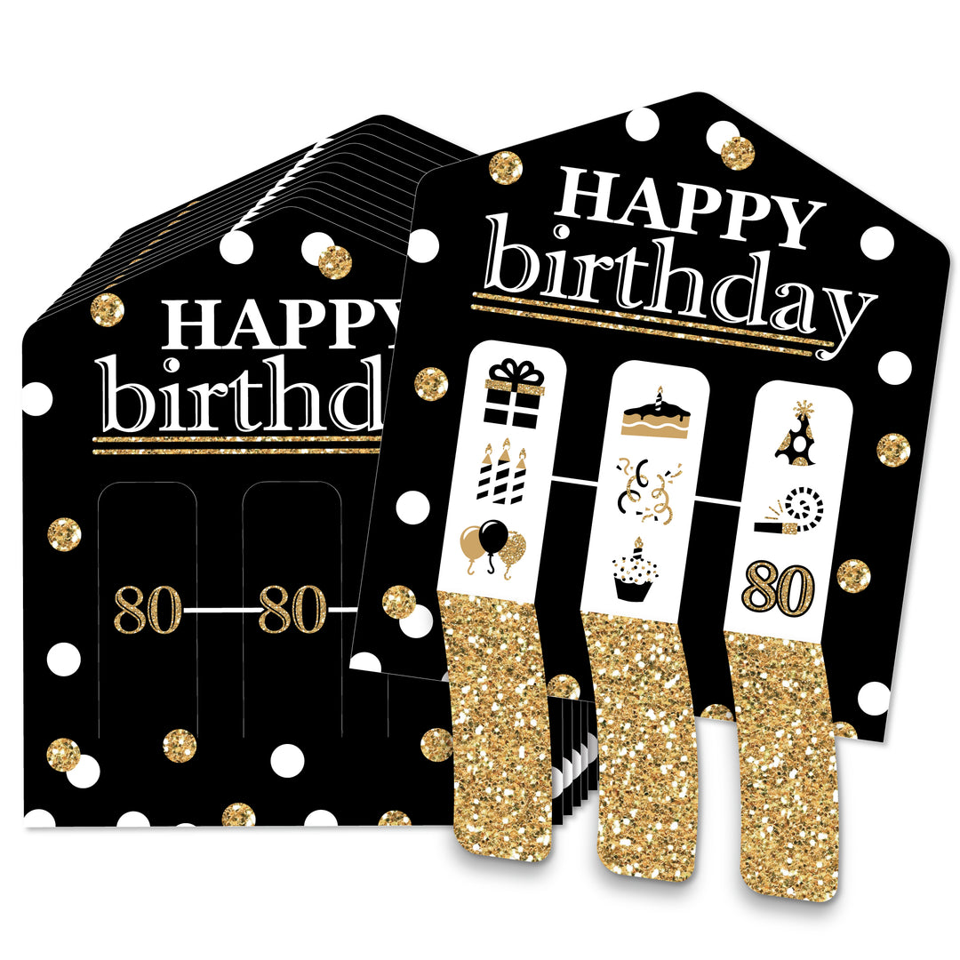 Adult 80th Birthday - Gold - Birthday Party Game Pickle Cards - Pull Tabs 3-in-a-Row - Set of 12