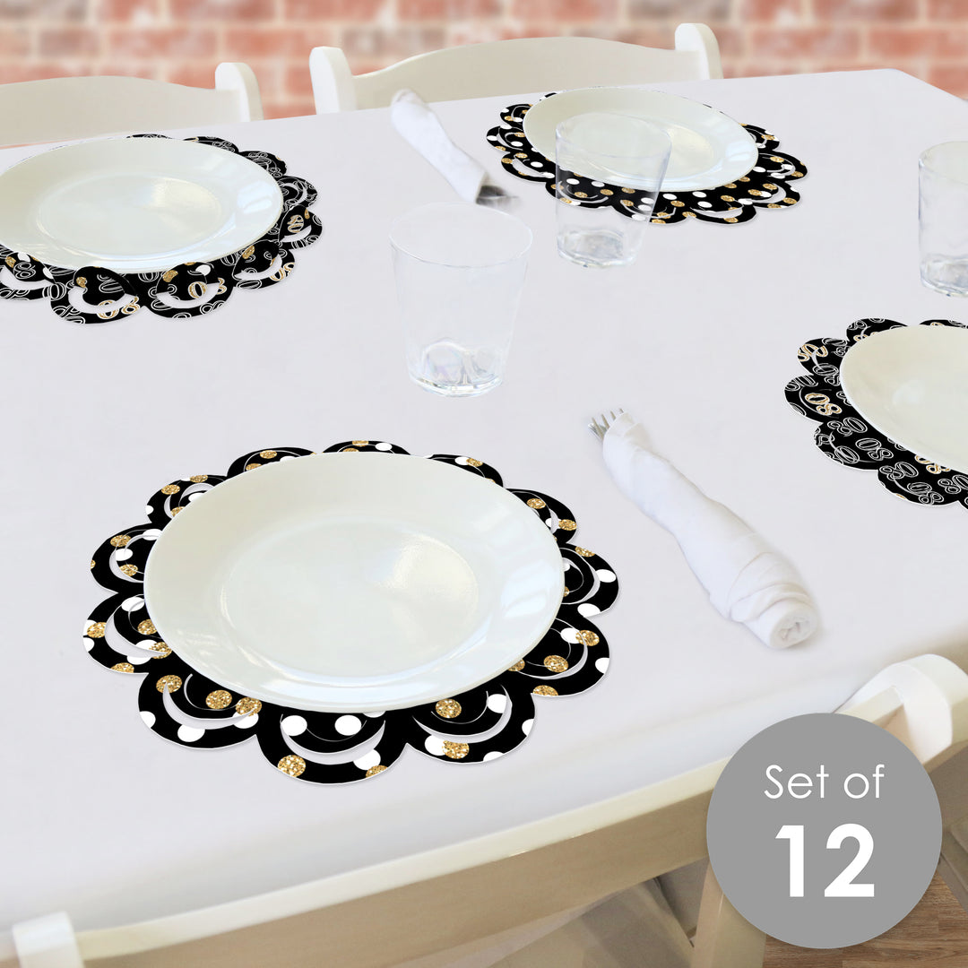 Adult 80th Birthday - Gold - Birthday Party Round Table Decorations - Paper Chargers - Place Setting For 12