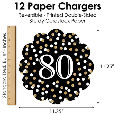 Adult 80th Birthday - Gold - Birthday Party Round Table Decorations - Paper Chargers - Place Setting For 12