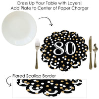 Adult 80th Birthday - Gold - Birthday Party Round Table Decorations - Paper Chargers - Place Setting For 12