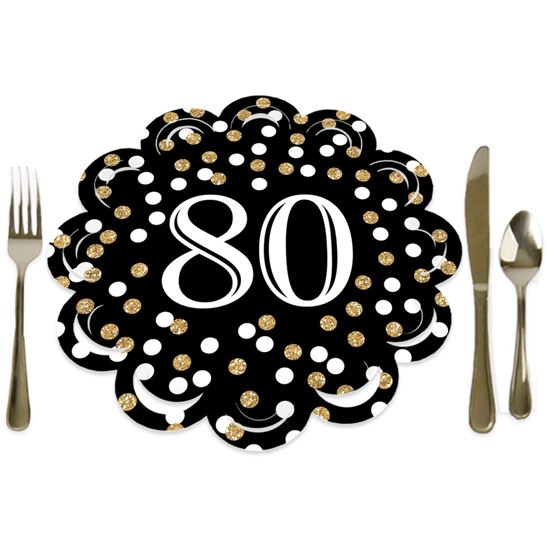 Adult 80th Birthday - Gold - Birthday Party Round Table Decorations - Paper Chargers - Place Setting For 12