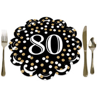 Adult 80th Birthday - Gold - Birthday Party Round Table Decorations - Paper Chargers - Place Setting For 12