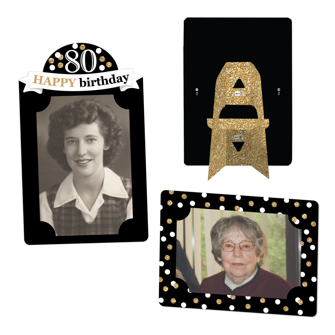 Adult 80th Birthday - Gold - Birthday Party 4x6 Picture Display - Paper Photo Frames - Set of 12