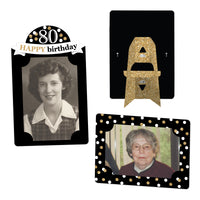 Adult 80th Birthday - Gold - Birthday Party 4x6 Picture Display - Paper Photo Frames - Set of 12