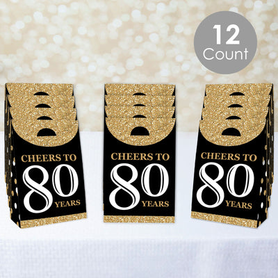 Adult 80th Birthday - Gold - Birthday Gift Favor Bags - Party Goodie Boxes - Set of 12