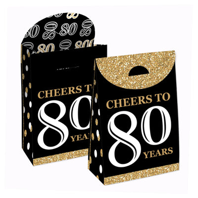 Adult 80th Birthday - Gold - Birthday Gift Favor Bags - Party Goodie Boxes - Set of 12