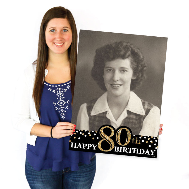 Adult 80th Birthday - Gold - Photo Yard Sign - Birthday Party Decorations