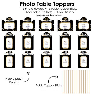 Adult 80th Birthday - Gold - Birthday Party Picture Centerpiece Sticks - Photo Table Toppers - 15 Pieces