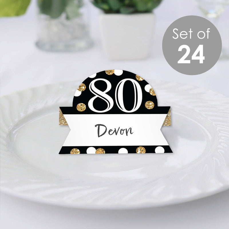 Adult 80th Birthday - Gold - Birthday Party Tent Buffet Card - Table Setting Name Place Cards - Set of 24