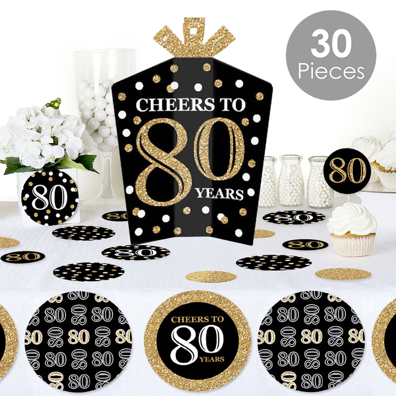 Adult 80th Birthday - Gold - Birthday Party Decor and Confetti - Terrific Table Centerpiece Kit - Set of 30