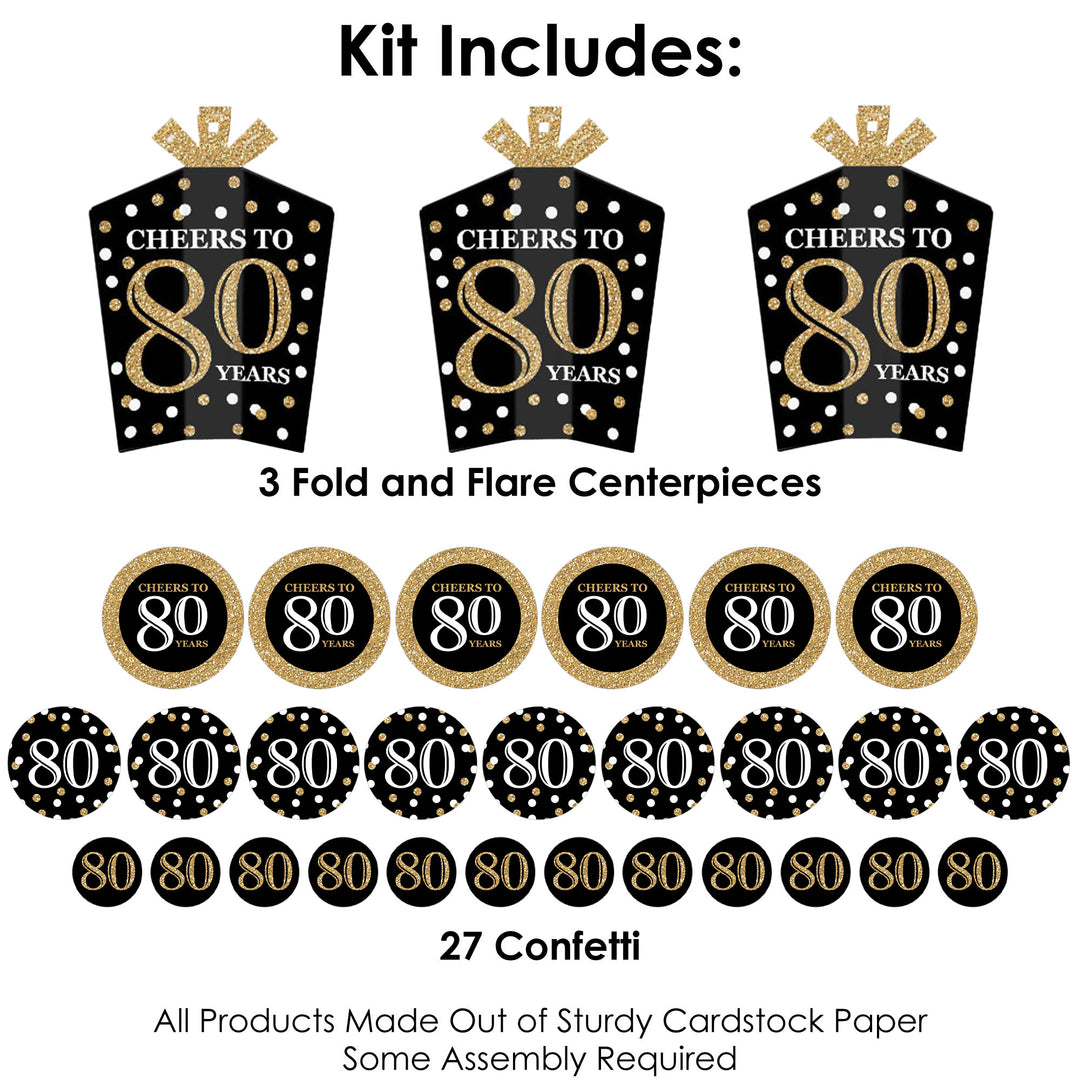 Adult 80th Birthday - Gold - Birthday Party Decor and Confetti - Terrific Table Centerpiece Kit - Set of 30