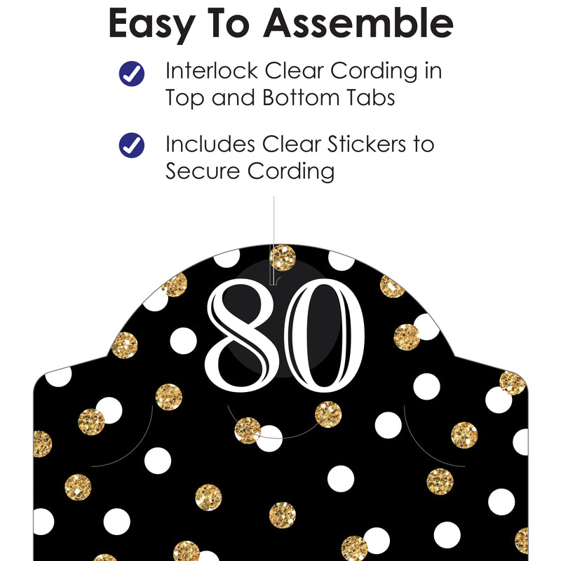 Adult 80th Birthday - Gold - Birthday Party DIY Backdrop Decor - Hanging Vertical Photo Garland - 35 Pieces