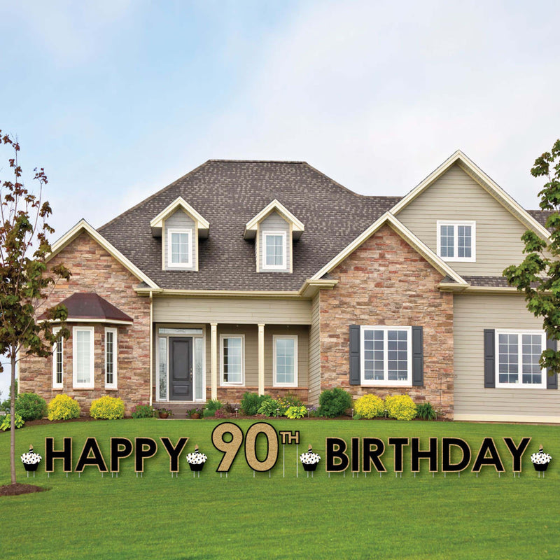 Adult 90th Birthday - Gold - Yard Sign Outdoor Lawn Decorations - Happy 90th Birthday Yard Signs