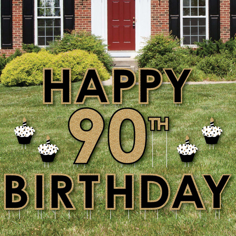 Adult 90th Birthday - Gold - Yard Sign Outdoor Lawn Decorations - Happy 90th Birthday Yard Signs
