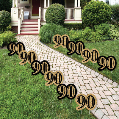Adult 90th Birthday - Gold Lawn Decorations - Outdoor Birthday Party Yard Decorations - 10 Piece