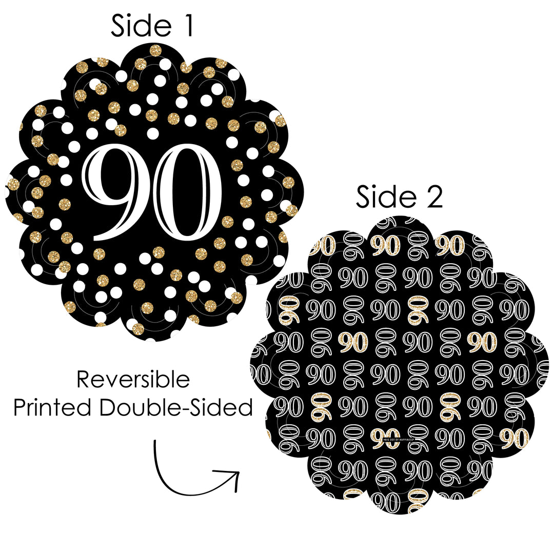 Adult 90th Birthday - Gold - Birthday Party Round Table Decorations - Paper Chargers - Place Setting For 12