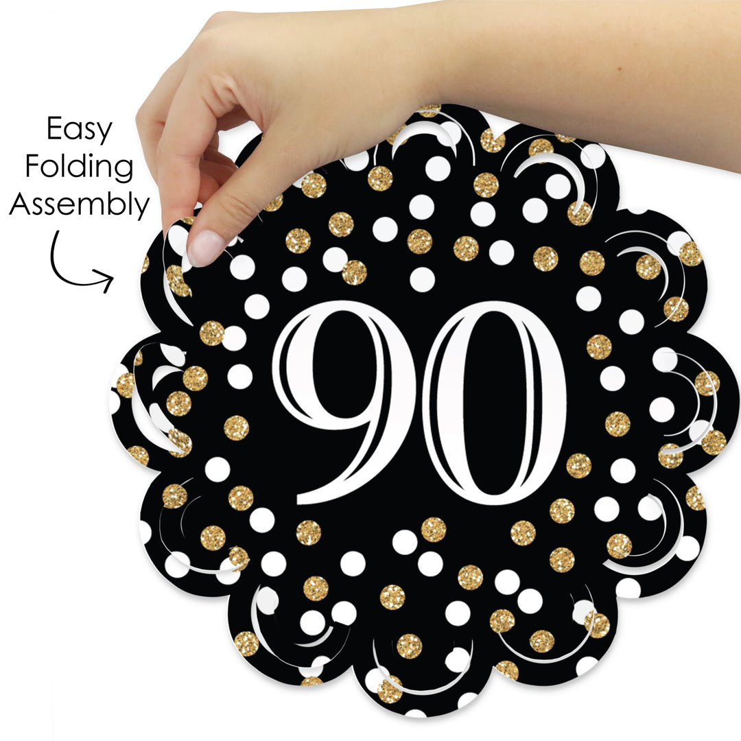 Adult 90th Birthday - Gold - Birthday Party Round Table Decorations - Paper Chargers - Place Setting For 12
