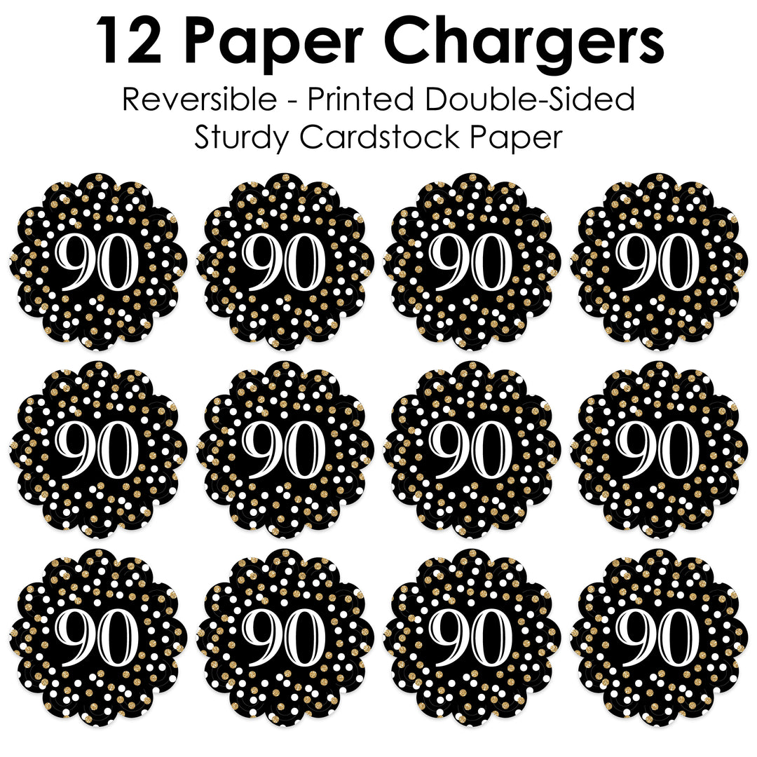 Adult 90th Birthday - Gold - Birthday Party Round Table Decorations - Paper Chargers - Place Setting For 12
