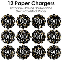 Adult 90th Birthday - Gold - Birthday Party Round Table Decorations - Paper Chargers - Place Setting For 12