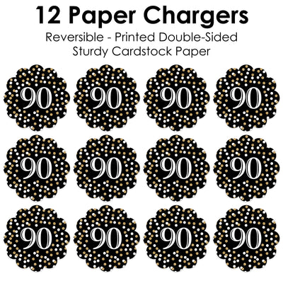 Adult 90th Birthday - Gold - Birthday Party Round Table Decorations - Paper Chargers - Place Setting For 12