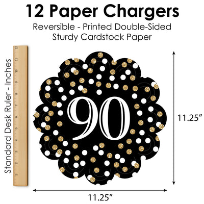 Adult 90th Birthday - Gold - Birthday Party Round Table Decorations - Paper Chargers - Place Setting For 12