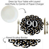Adult 90th Birthday - Gold - Birthday Party Round Table Decorations - Paper Chargers - Place Setting For 12