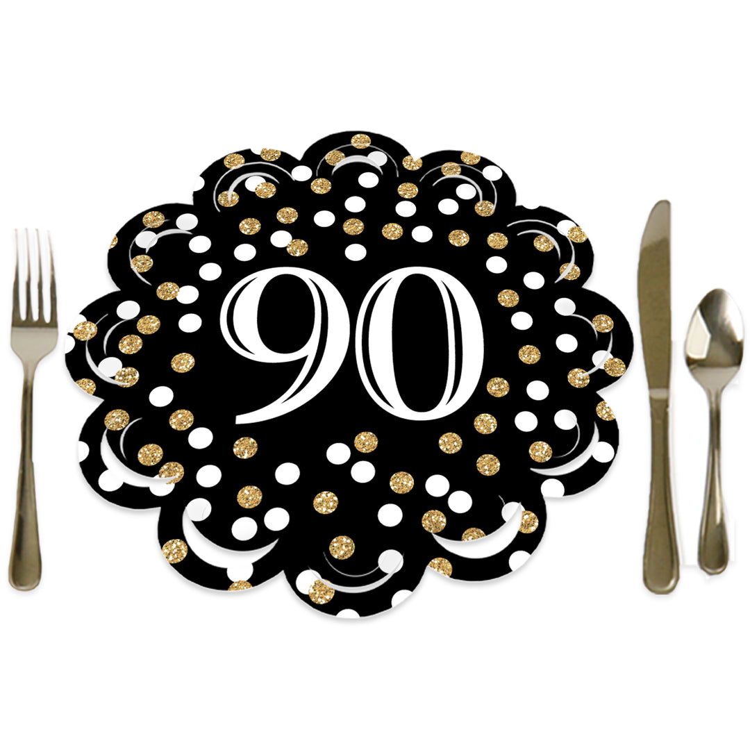Adult 90th Birthday - Gold - Birthday Party Round Table Decorations - Paper Chargers - Place Setting For 12