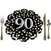 Adult 90th Birthday - Gold - Birthday Party Round Table Decorations - Paper Chargers - Place Setting For 12