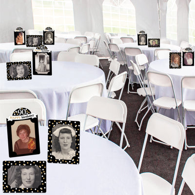 Adult 90th Birthday - Gold - Birthday Party 4x6 Picture Display - Paper Photo Frames - Set of 12