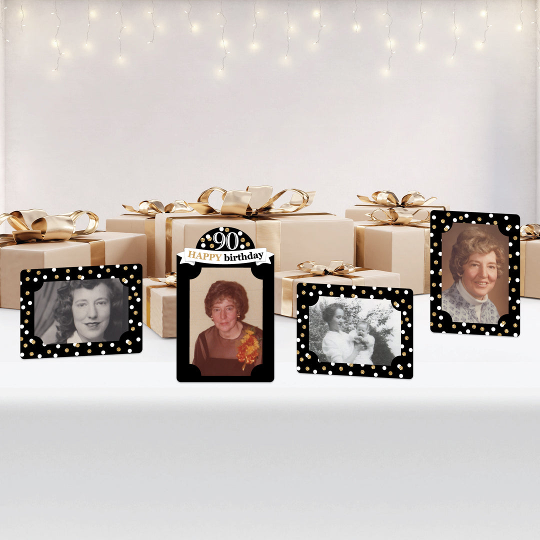 Adult 90th Birthday - Gold - Birthday Party 4x6 Picture Display - Paper Photo Frames - Set of 12