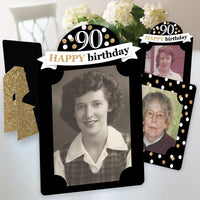 Adult 90th Birthday - Gold - Birthday Party 4x6 Picture Display - Paper Photo Frames - Set of 12