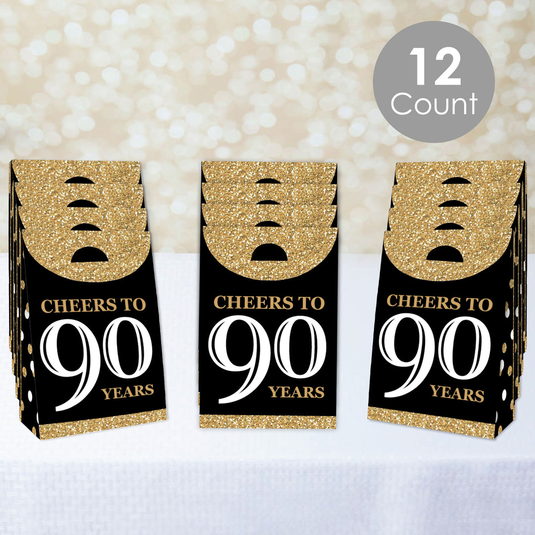 Adult 90th Birthday - Gold - Birthday Gift Favor Bags - Party Goodie Boxes - Set of 12