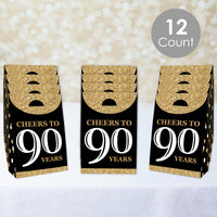 Adult 90th Birthday - Gold - Birthday Gift Favor Bags - Party Goodie Boxes - Set of 12