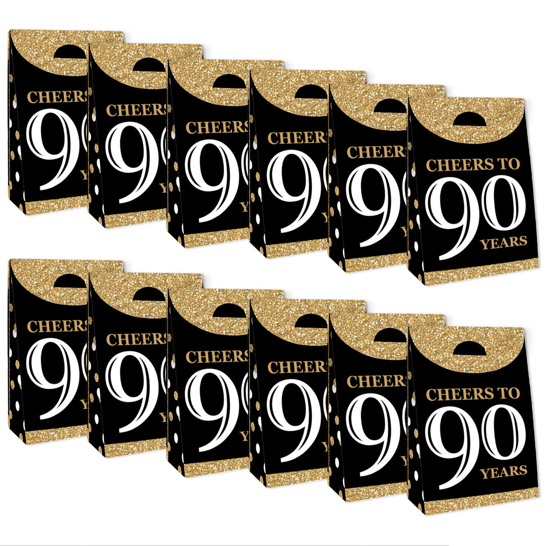 Adult 90th Birthday - Gold - Birthday Gift Favor Bags - Party Goodie Boxes - Set of 12