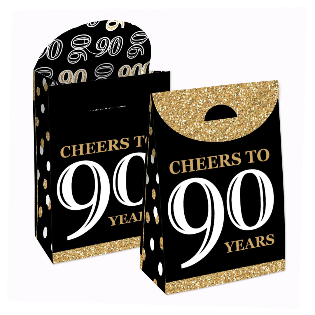 Adult 90th Birthday - Gold - Birthday Gift Favor Bags - Party Goodie Boxes - Set of 12