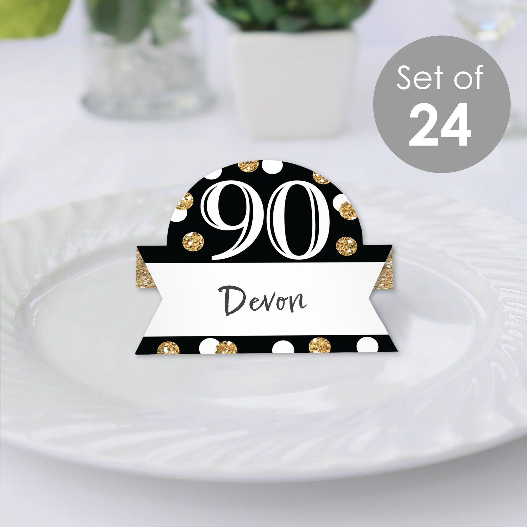Adult 90th Birthday - Gold - Birthday Party Tent Buffet Card - Table Setting Name Place Cards - Set of 24 | BigDotOfHappiness.com – Big Dot of Happiness LLC adult-90th-birthday-gold-birthday-party-tent-buffet-card-table-setting-name-place-cards-set-of-24-bigdotofhappiness-com-big-dot-of-happiness-llc