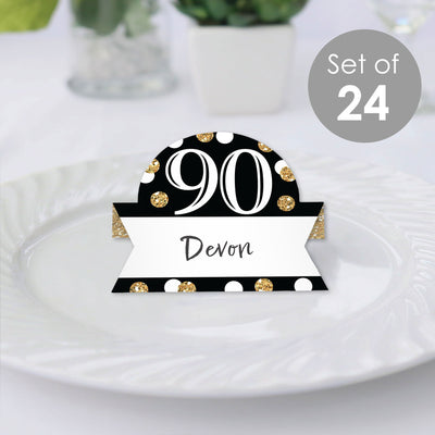 Adult 90th Birthday - Gold - Birthday Party Tent Buffet Card - Table Setting Name Place Cards - Set of 24