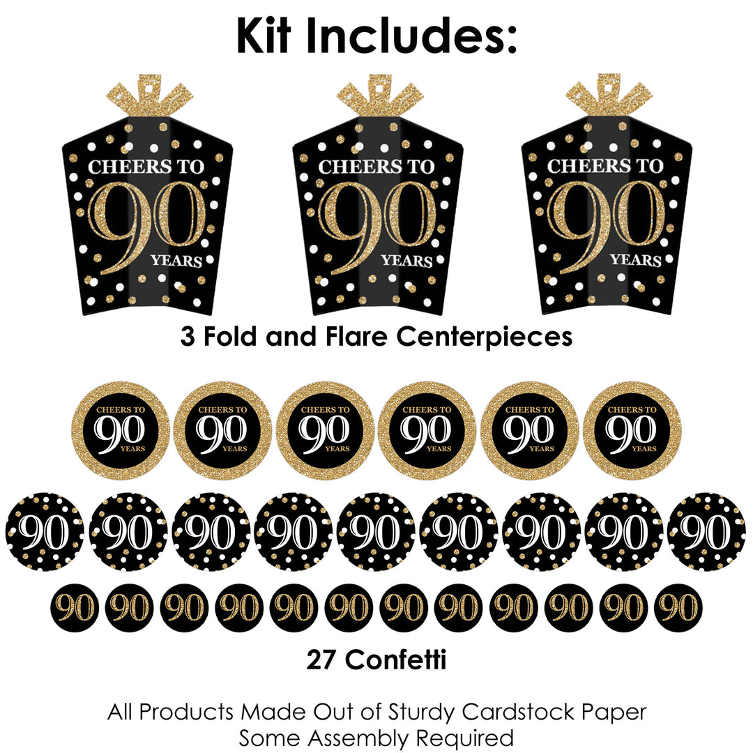 Adult 90th Birthday - Gold - Birthday Party Decor and Confetti - Terrific Table Centerpiece Kit - Set of 30