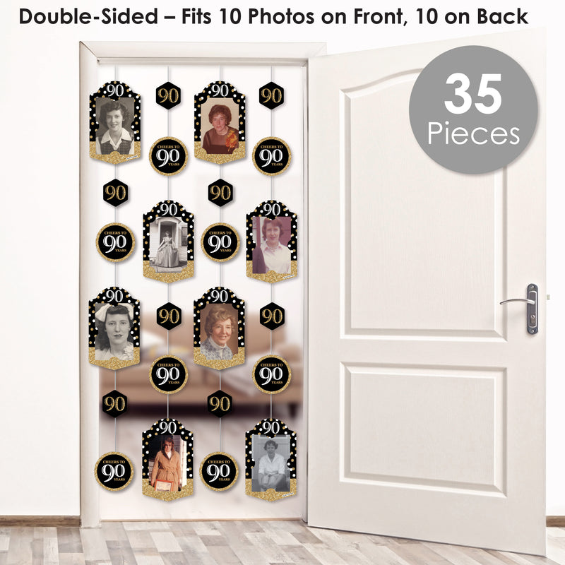 Adult 90th Birthday - Gold - Birthday Party DIY Backdrop Decor - Hanging Vertical Photo Garland - 35 Pieces