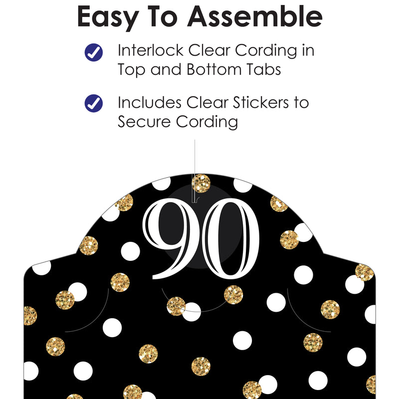 Adult 90th Birthday - Gold - Birthday Party DIY Backdrop Decor - Hanging Vertical Photo Garland - 35 Pieces